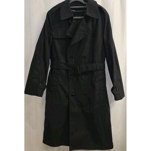 Vintage DLA Garrison Collection Trench Coat Mens 38 R Black Belt Lined Army‎